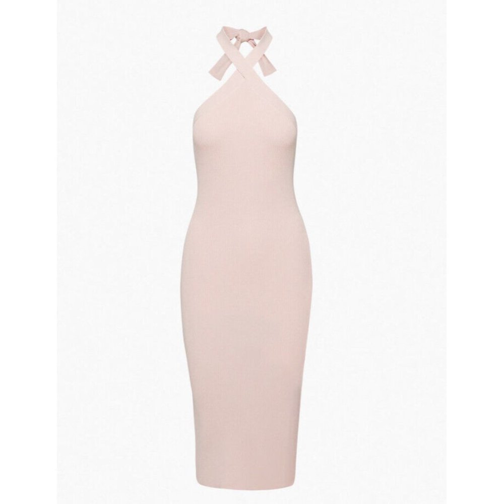 NWT Aritzia Wilfred Womens Cayenne Knit Halter Poetic Pink MIDI Dress Small $168
